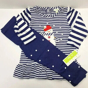 Le Top Boutique Toddler Girls Snowman Holiday Top & Pants Outfit Set Sz 24M NWT